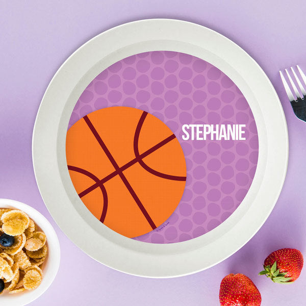 Girl Basketball Fan-Purple Personalized Kids Bowl - Give Wink