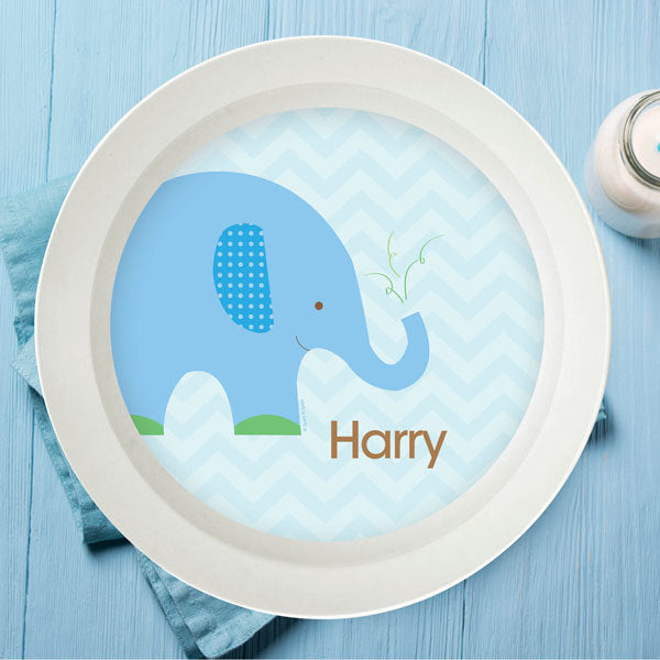 Blue Baby Elephant Personalized Kids Bowl - Give Wink