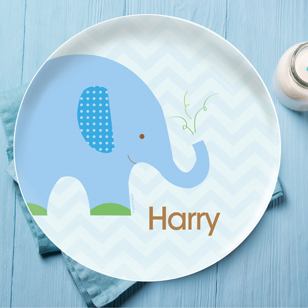 Blue Baby Elephant Personalized Kids Plates - Give Wink