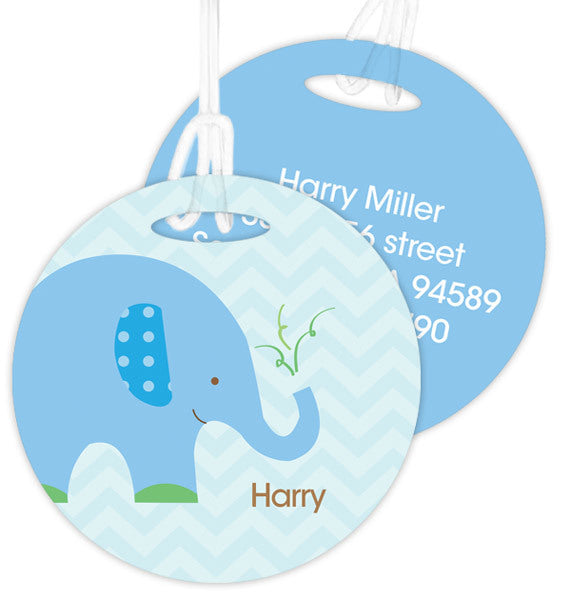 Blue Baby Elephant Personalized Bag Tag - Give Wink
