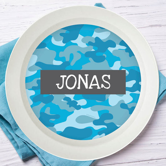 Blue Camo Personalized Kids Bowl - Give Wink