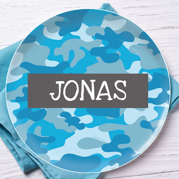Blue Camo Personalized Kids Plates - Give Wink