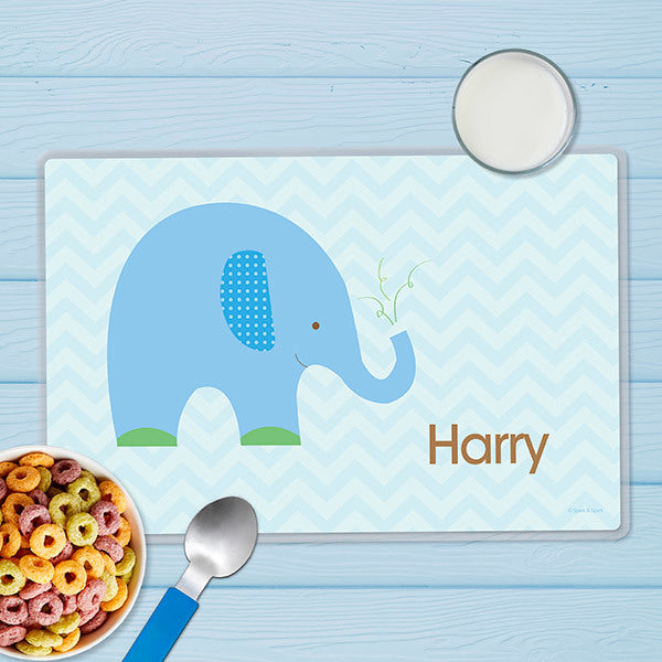 Blue Baby Elephant Personalized Kids Placemat - Give Wink