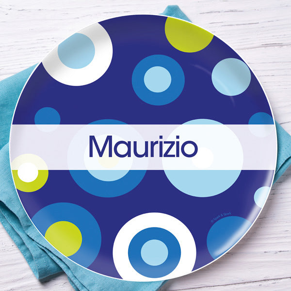 Blue Circles And Circles Personalized Kids Plates - Give Wink