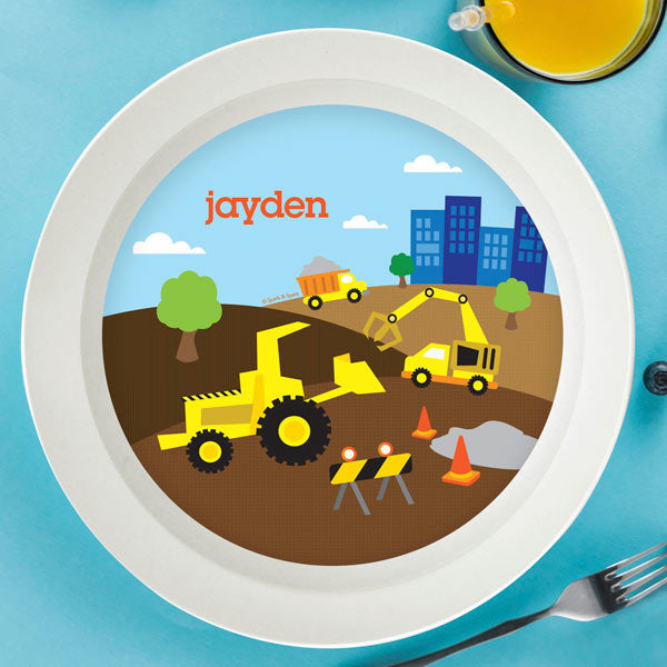 Construction Site Personalized Kids Bowl - Give Wink