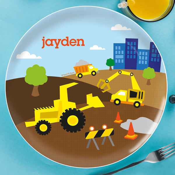 Construction Site Personalized Kids Plates - Give Wink