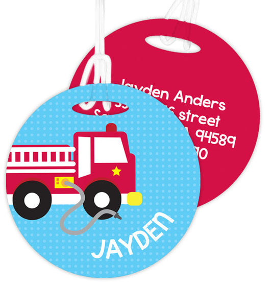 Cool Fire Truck Personalized Bag Tag - Give Wink
