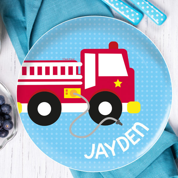Cool Fire Truck Personalized Kids Plates - Give Wink