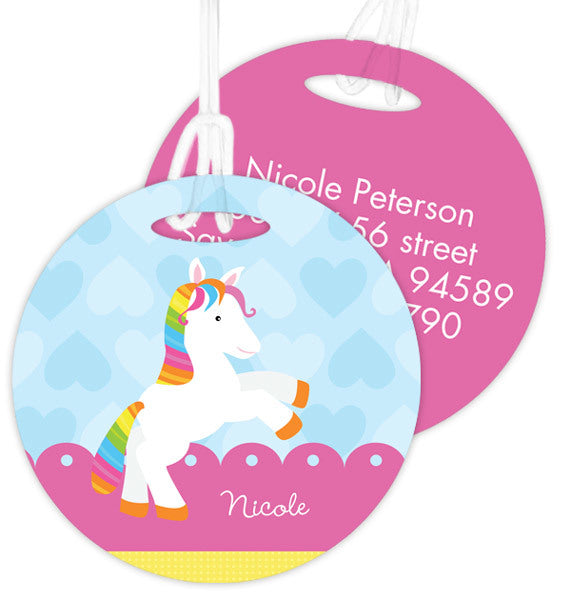 Cute Rainbow Pony Personalized Bag Tag - Give Wink