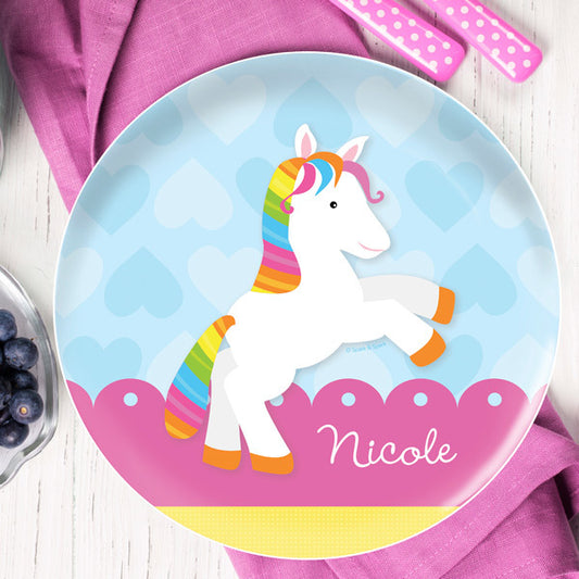Cute Rainbow Pony Personalized Kids Plates - Give Wink