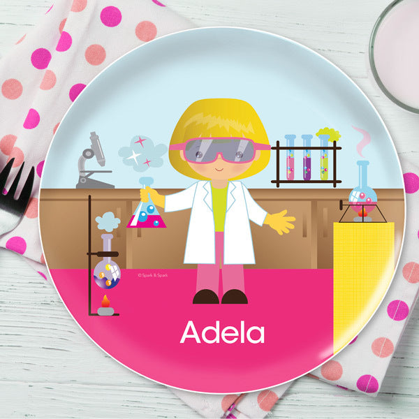 Cool Scientist Girl Personalized Kids Plates - Give Wink