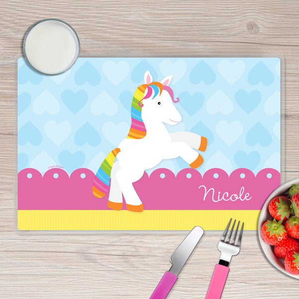 Cute Rainbow Pony Personalized Kids Placemat - Give Wink