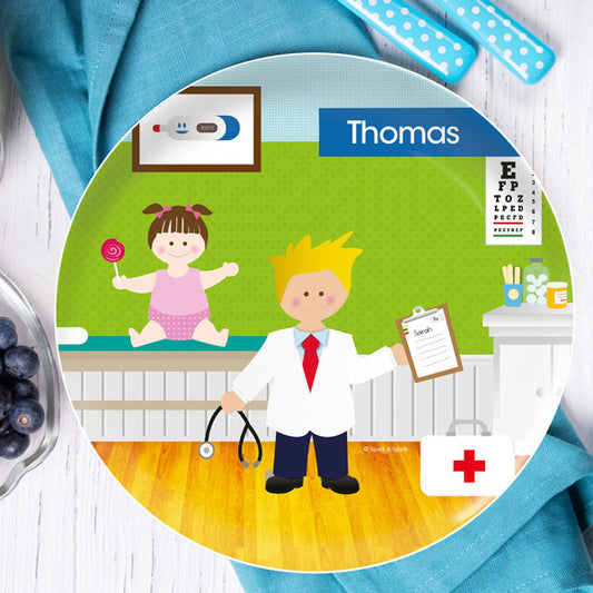 Doctor's Visit Boy Personalized Kids Plates - Give Wink