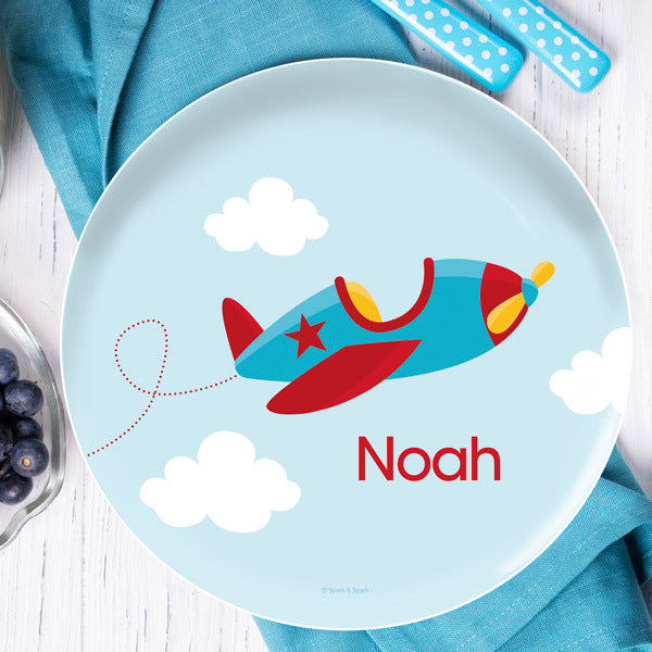 Fly Little Plane Personalized Kids Plates - Give Wink
