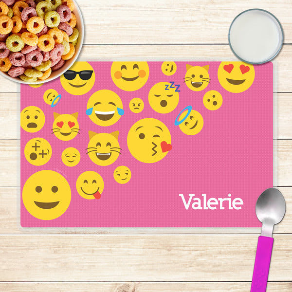 Pink Emoji Personalized Kids Placemat - Give Wink
