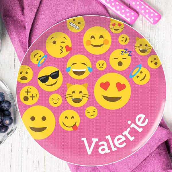 Pink Emojis Personalized Kids Plates - Give Wink