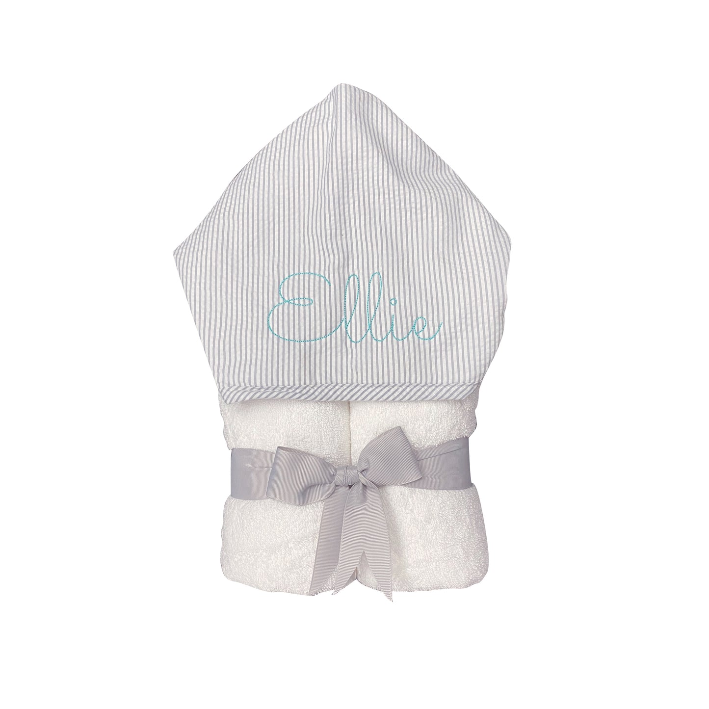 Personalized Grey Seersucker Stripe Hooded Towel - Give Wink
