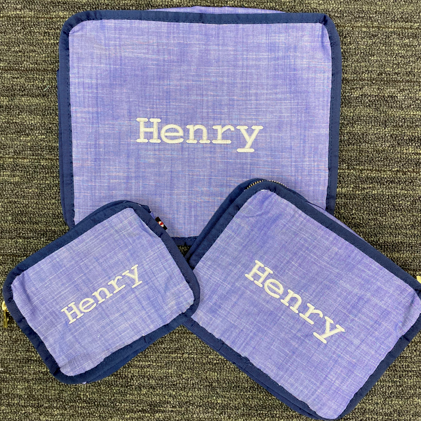 Personalized Chambray Blue Navy Organizing Trio - Give Wink