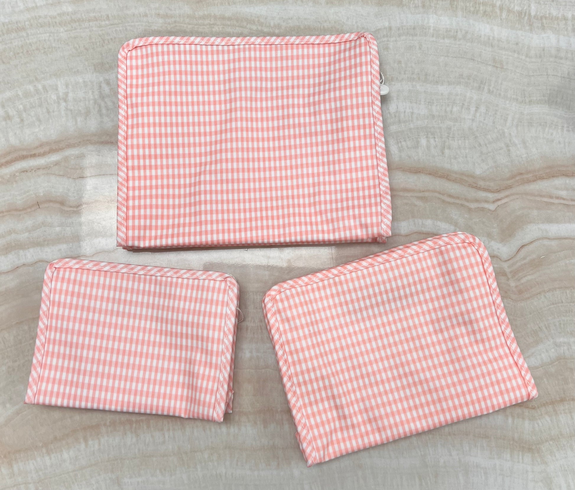Personalized Nylon Taffy Gingham Set of 3 Pouches - Give Wink