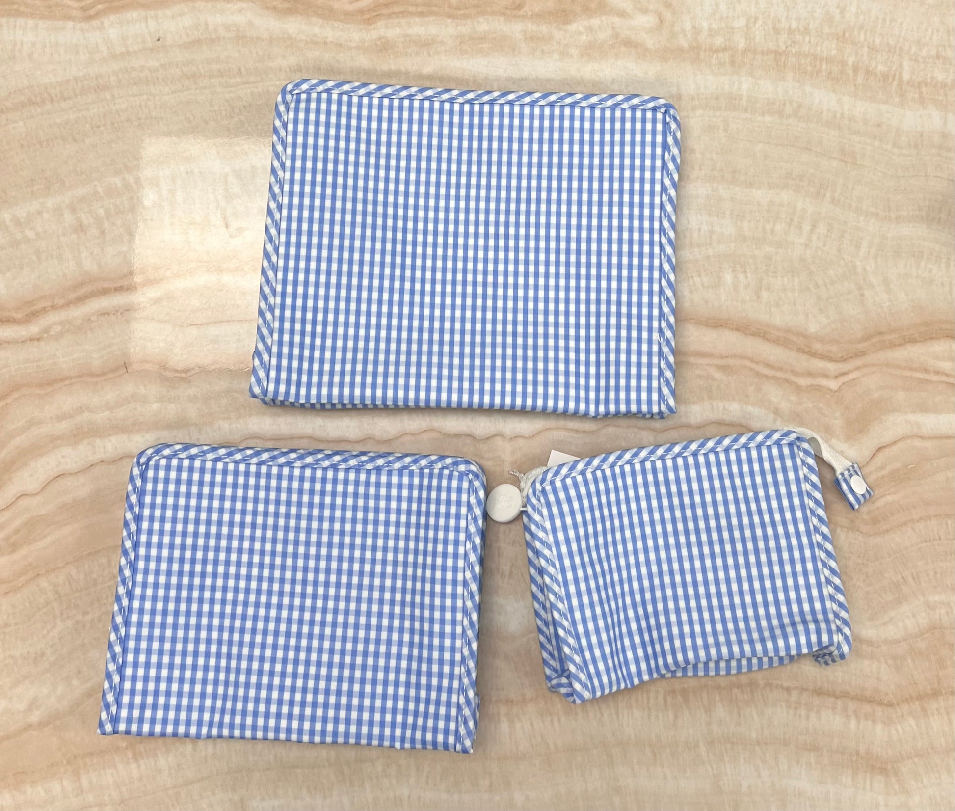 Personalized Nylon Sky Gingham Set of 3 Pouches - Give Wink