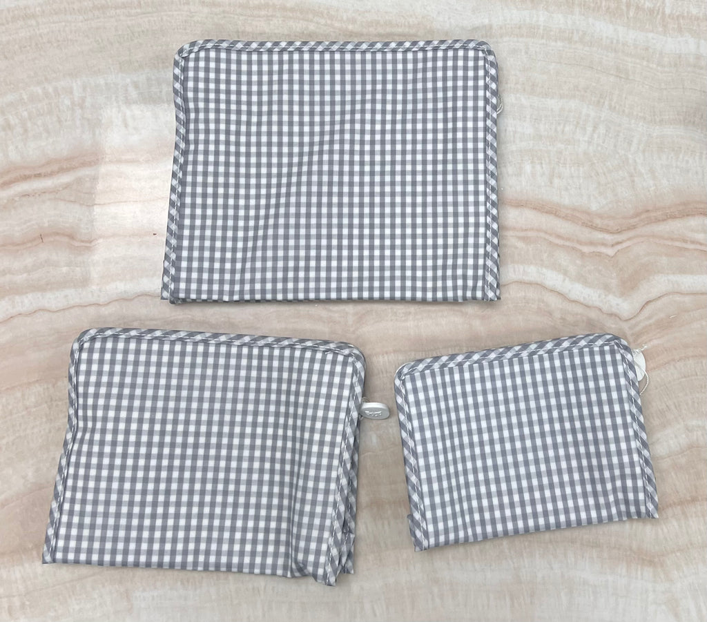 Personalized Nylon Grey Gingham Set of 3 Pouches - Give Wink