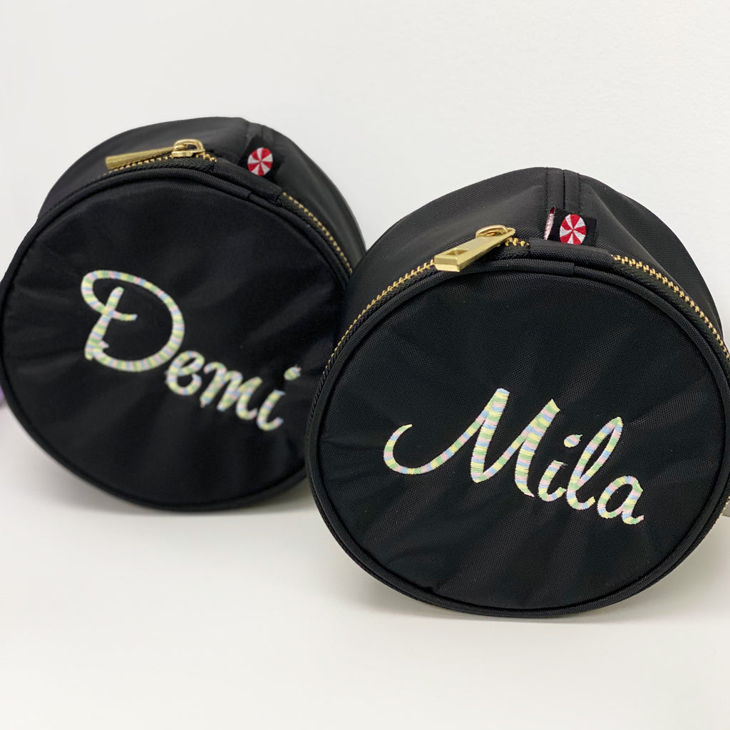 Personalized Nylon Black Brass Round Multi Purpose Pouch - Give Wink