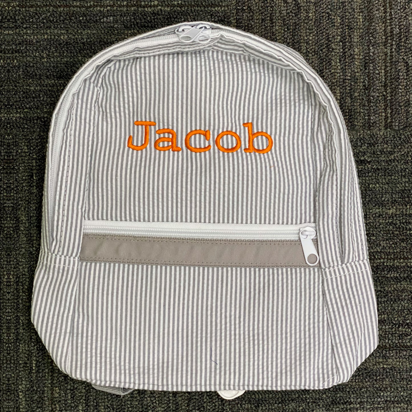 Personalized Seersucker Grey Small Backpack - Give Wink