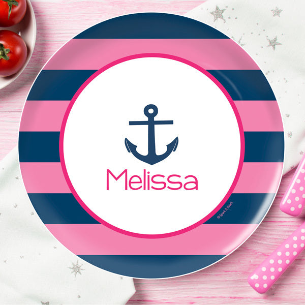 Let's Sail Pink Personalized Kids Plates - Give Wink