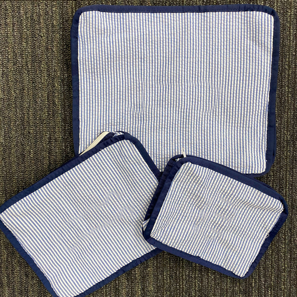Personalized Seersucker Blue Navy Organizing Trio - Give Wink