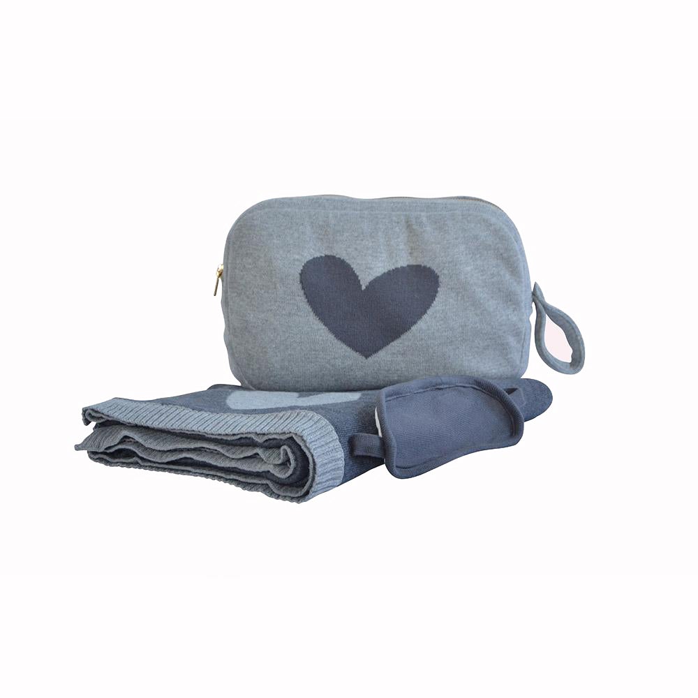 Heart 3 Piece Knitted Adult Travel Set - Dark Grey / Light Grey - Give Wink