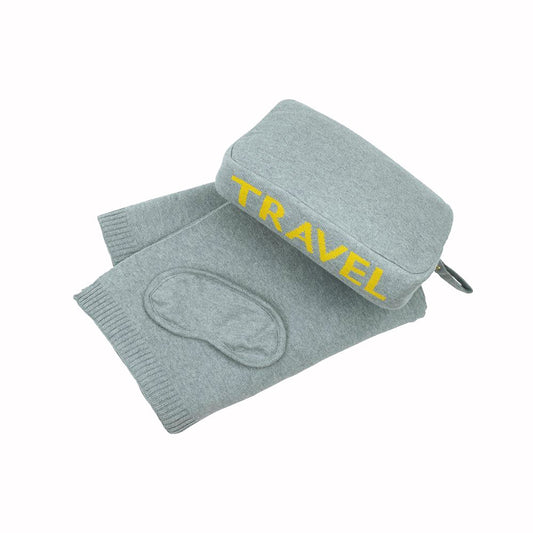 Travel 3 Piece Knitted Adult Travel Set - Light Grey / Yellow - Give Wink