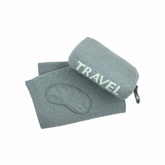 Travel 3 Piece Knitted Adult Travel Set - Medium Grey / Mint - Give Wink