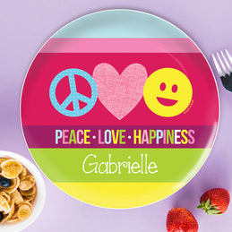Peace & Love Signs Personalized Kids Plates - Give Wink