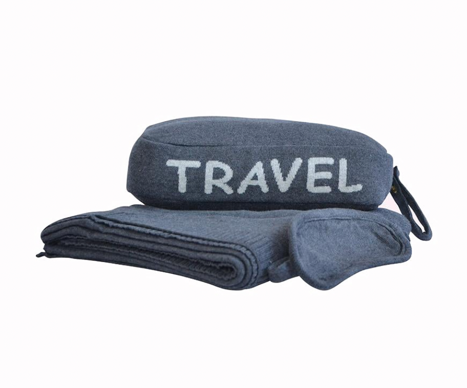 Travel 3 Piece Knitted Adult Travel Set - Dark Grey / Vanilla - Give Wink