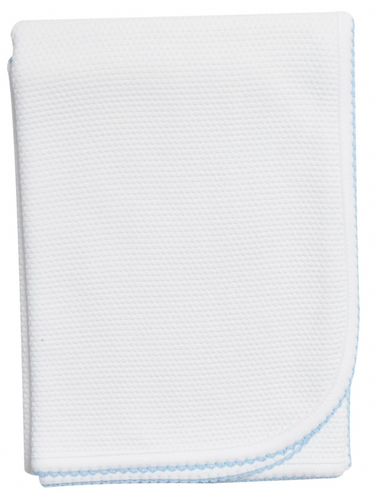 Pima Cotton Bubble Receiving Blanket - White / Blue - Give Wink