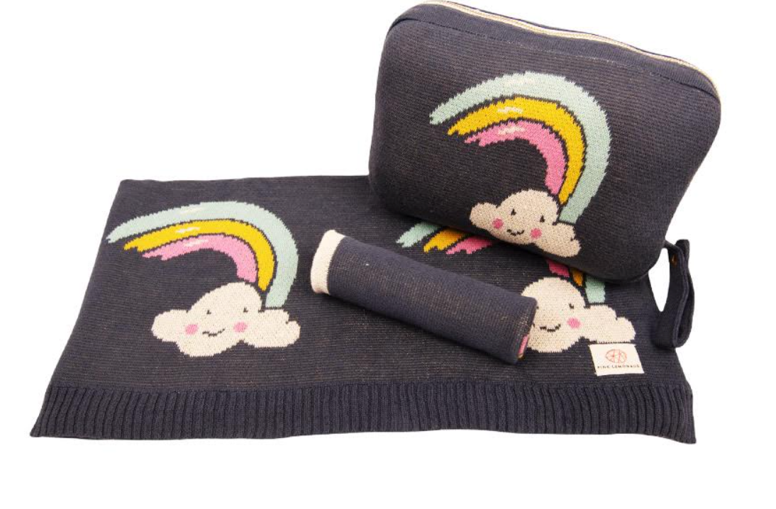 Smiley Rainbow 3 Piece Knitted Baby Travel Set - Give Wink