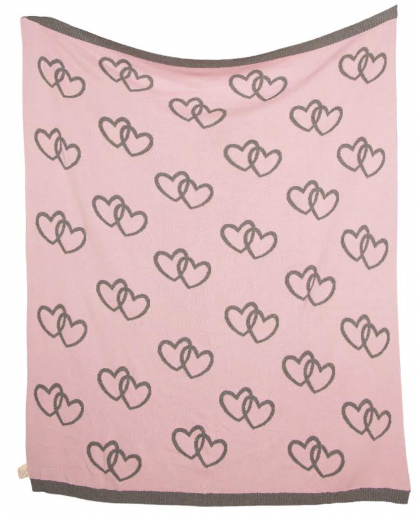 Twin Hearts 3 Piece Baby Knitted Travel Set - Grey / Lt. Pink - Give Wink