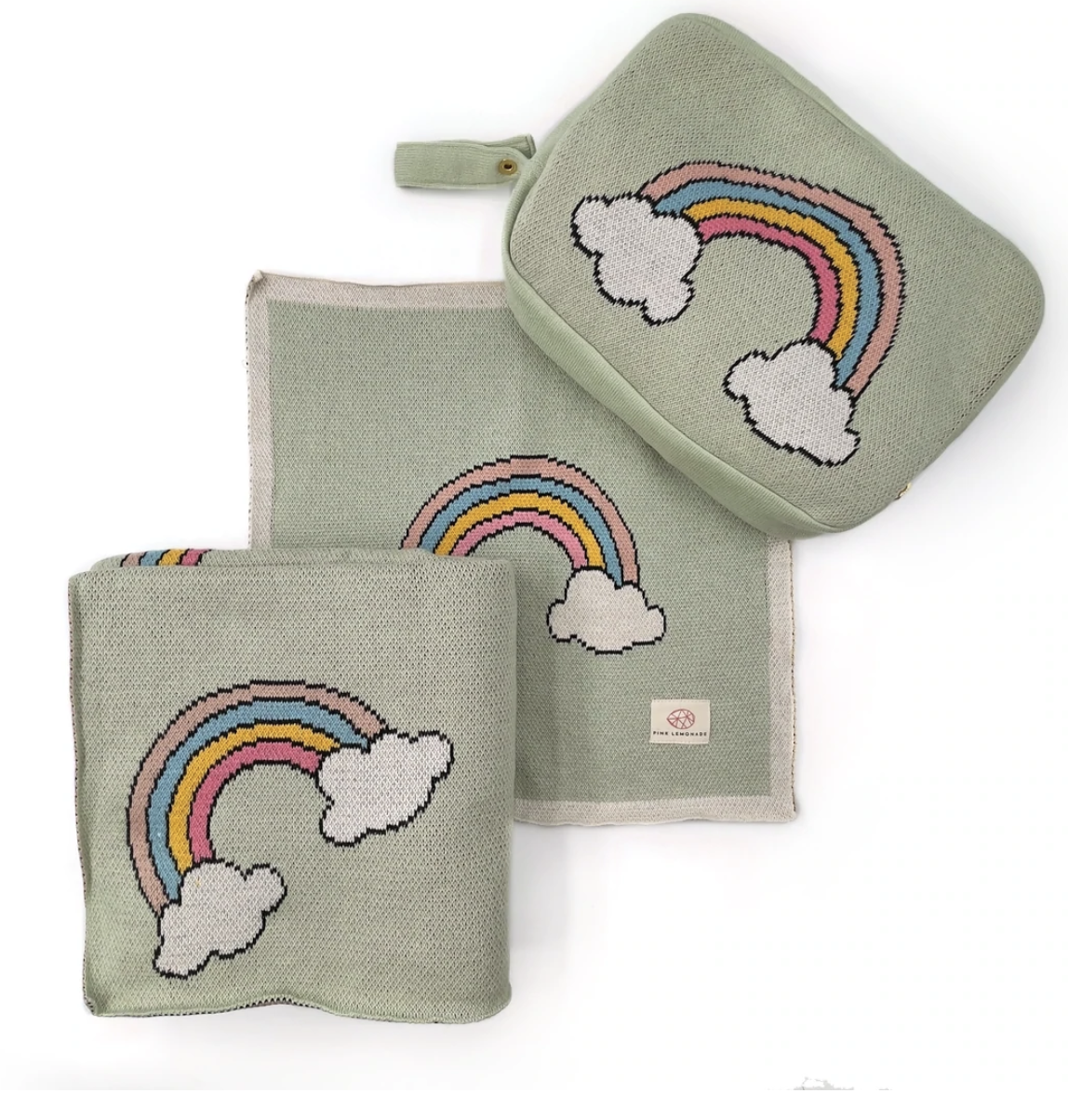 Rainbow 3 Piece Knitted Baby Travel Set - Mint - Give Wink