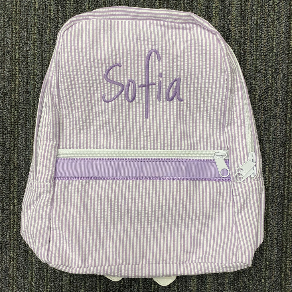 Personalized Seersucker Lilac Large Backpack - Give Wink