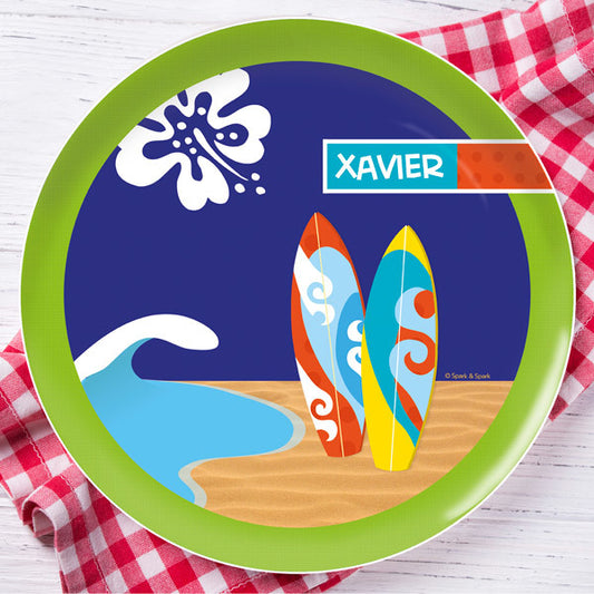 Boy Surfer Personalized Kids Plates - Give Wink