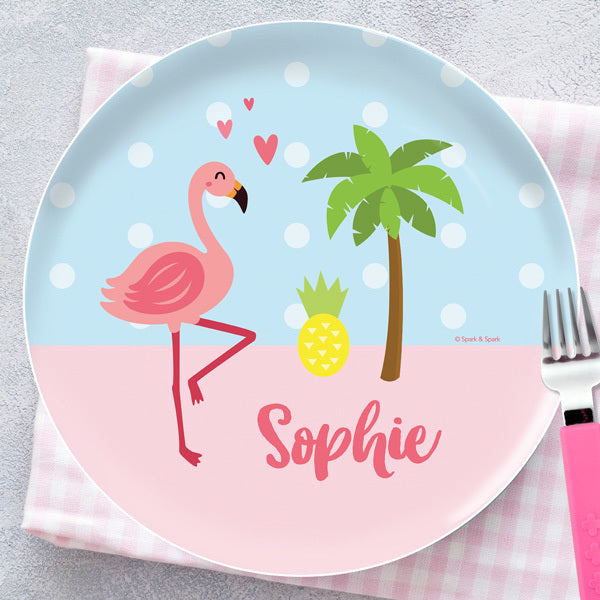 Sweet Flamingo Love Personalized Kids Plates - Give Wink