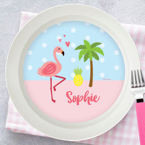Sweet Flamingo Love Personalized Kids Bowl - Give Wink