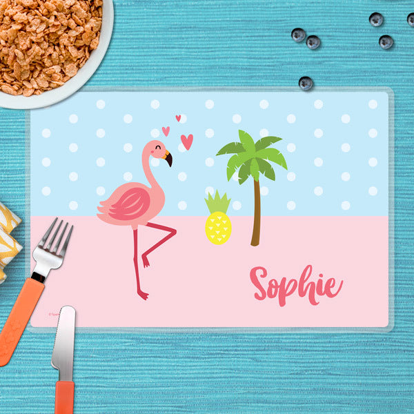 Sweet Flamingo Love Personalized Kids Placemat - Give Wink