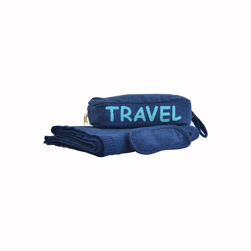 Travel 3 Piece Knitted Adult Travel Set - Navy / Tiffany - Give Wink