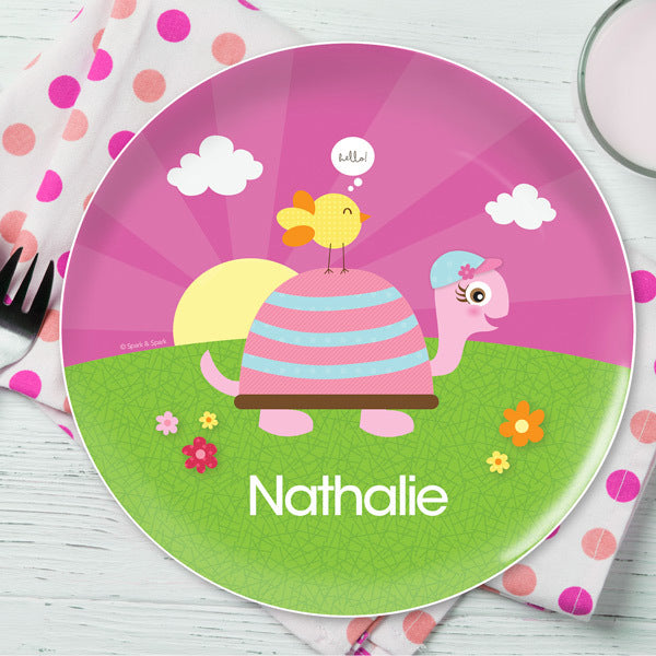 Turtle And Happy Bird Personalized Kids Plates - Give Wink