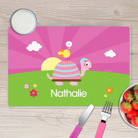 Turtle and Happy Bird Personalized Kids Placemat - Give Wink