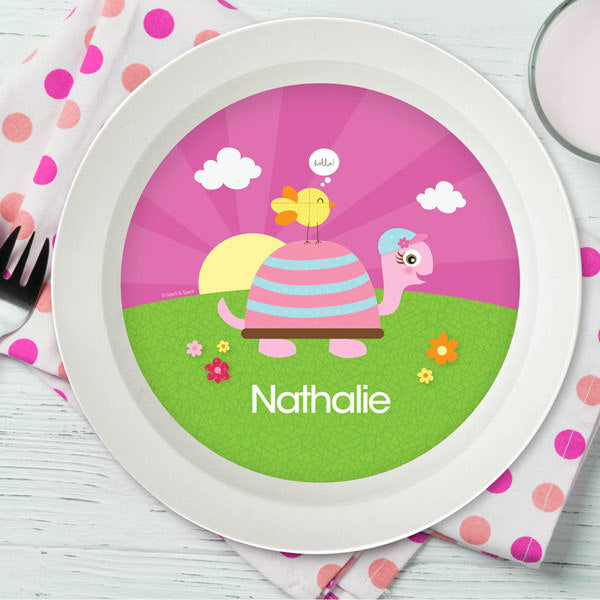 Turtle and Happy Bird Personalized Kids Bowl - Give Wink