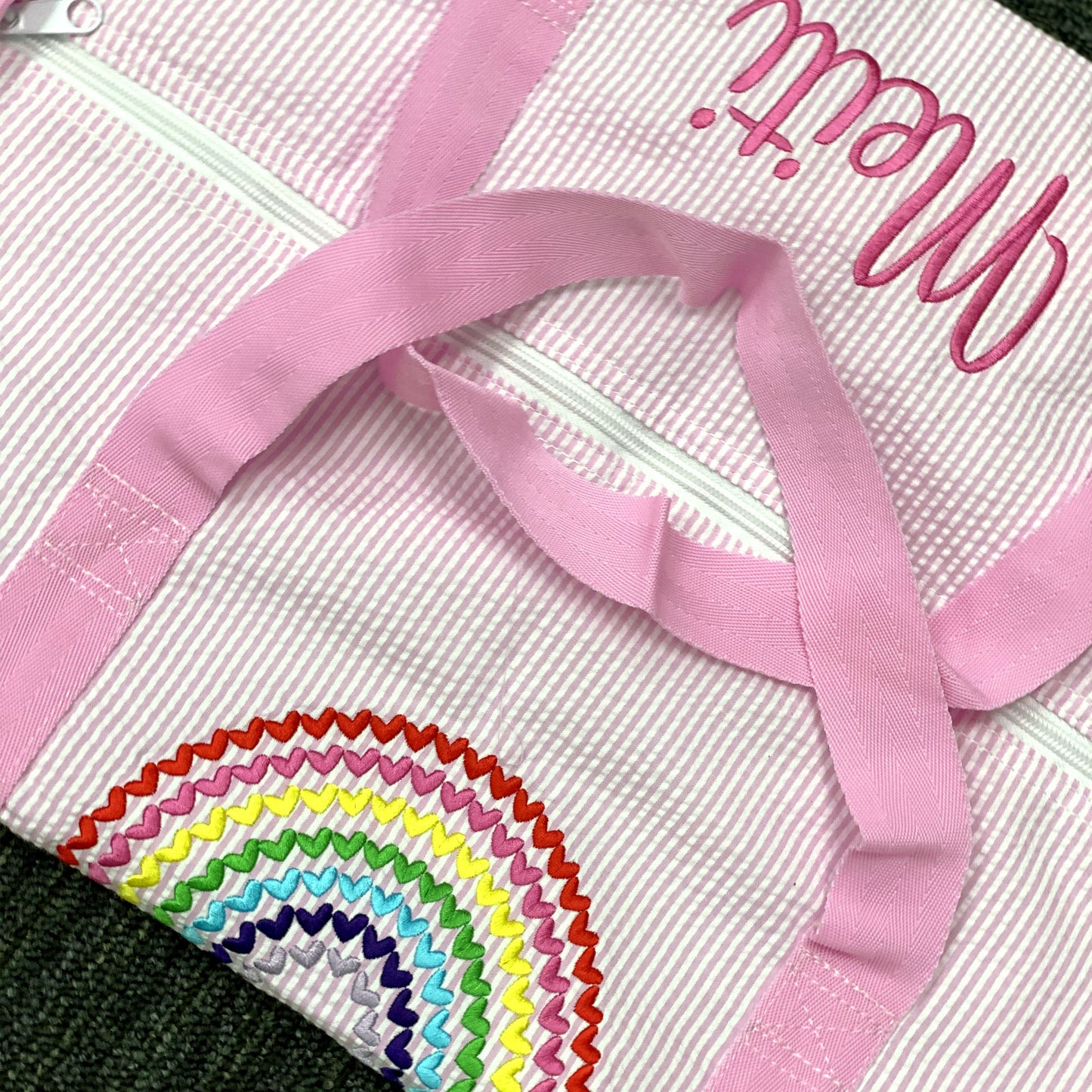 Personalized Seersucker Baby Pink Duffel Bag - Give Wink