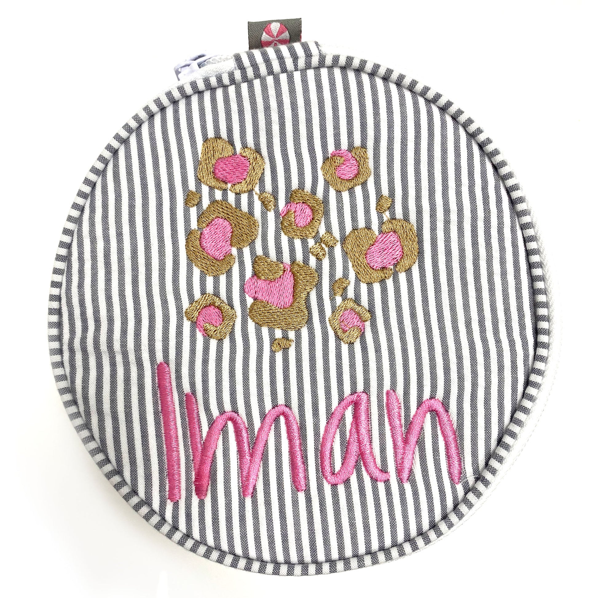 Personalized Seersucker Grey Round Multi Purpose Pouch - Give Wink